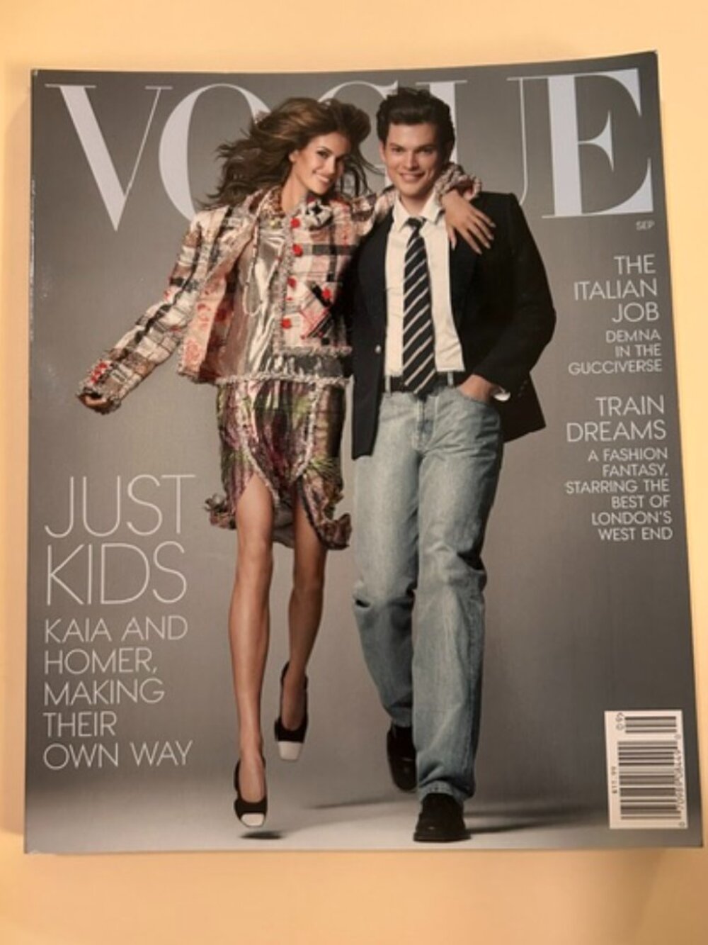 Vogue magazine September 2026 Kaia Gerber and Homer Gere